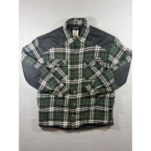 Dickies Jackets & Blazers - DICKIES FLANNEL MENS QUILTED LINING REINFORCED ELBOWS - GREEN PLAID MEDIUM